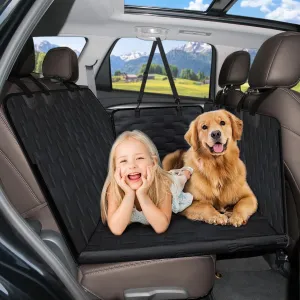 COOLBEBE Back Seat Extender for Dogs, Hard Bottom Car Seat Cover for Dogs with Mesh Window, Waterproof Nonslip Scratch Proof Extended Dog Hammock for Trucks and SUVs (Black)