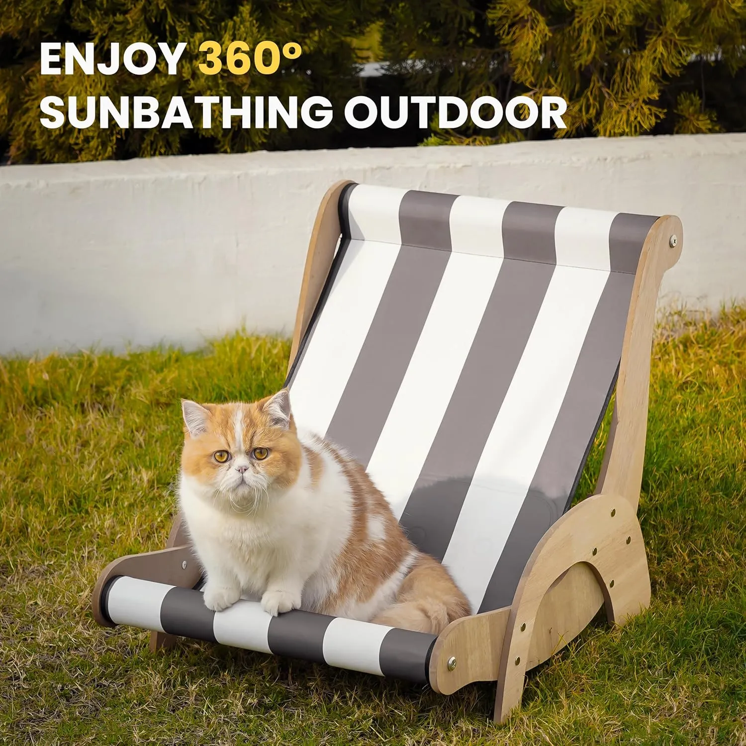 Cooling Cat Hammock Chair with Water Mat, Beach Style Lounger for Large Cats, Elevated Cat Beds for Indoor Cats, Waterproof Durable Pet Couch for Indoor & Outdoor Use(Black & White Stripes)