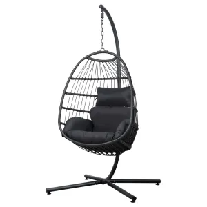 Coral - Outdoor Egg Swing Chair Wicker Rope Pod Stand Grey