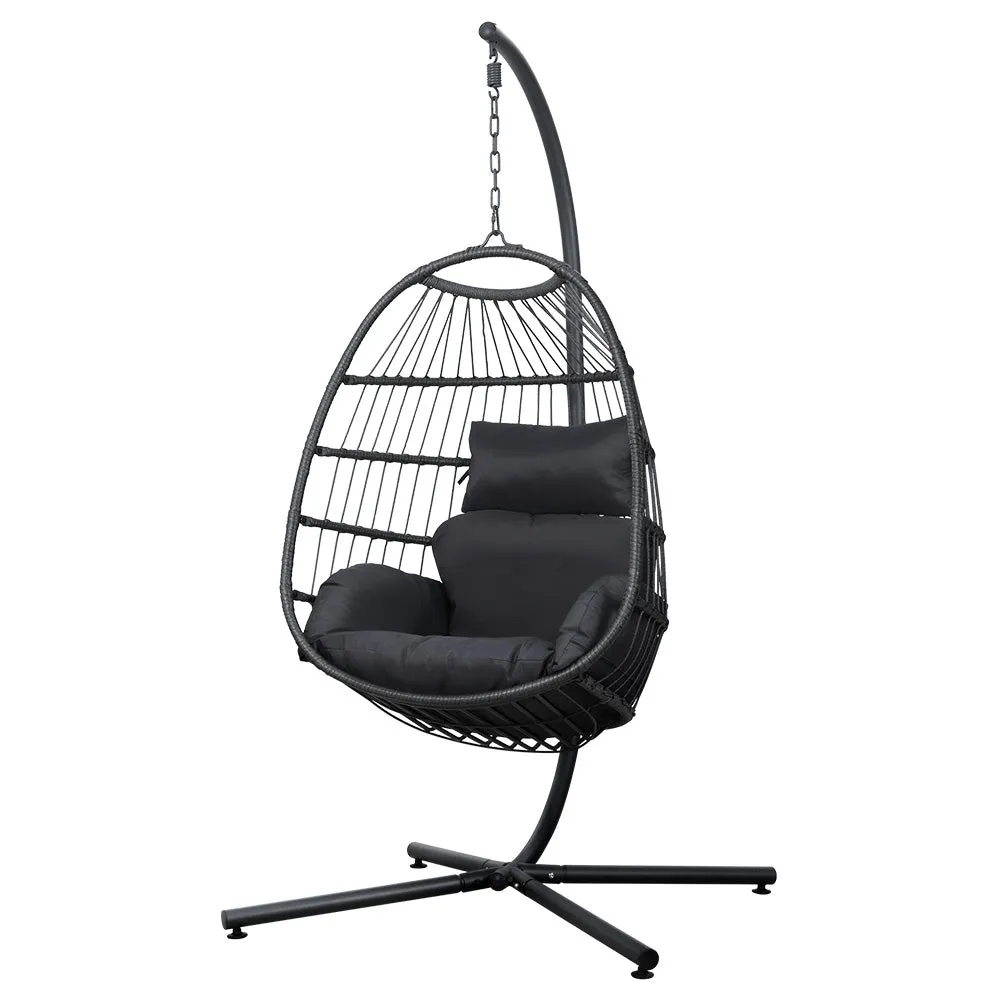 Coral - Outdoor Egg Swing Chair Wicker Rope Pod Stand Grey