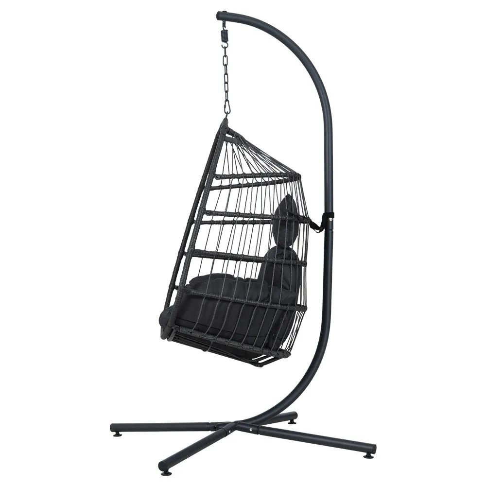 Coral - Outdoor Egg Swing Chair Wicker Rope Pod Stand Grey
