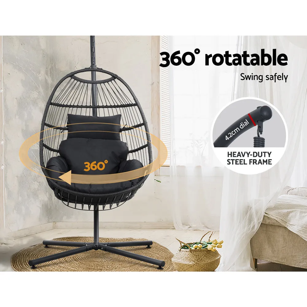 Coral - Outdoor Egg Swing Chair Wicker Rope Pod Stand Grey