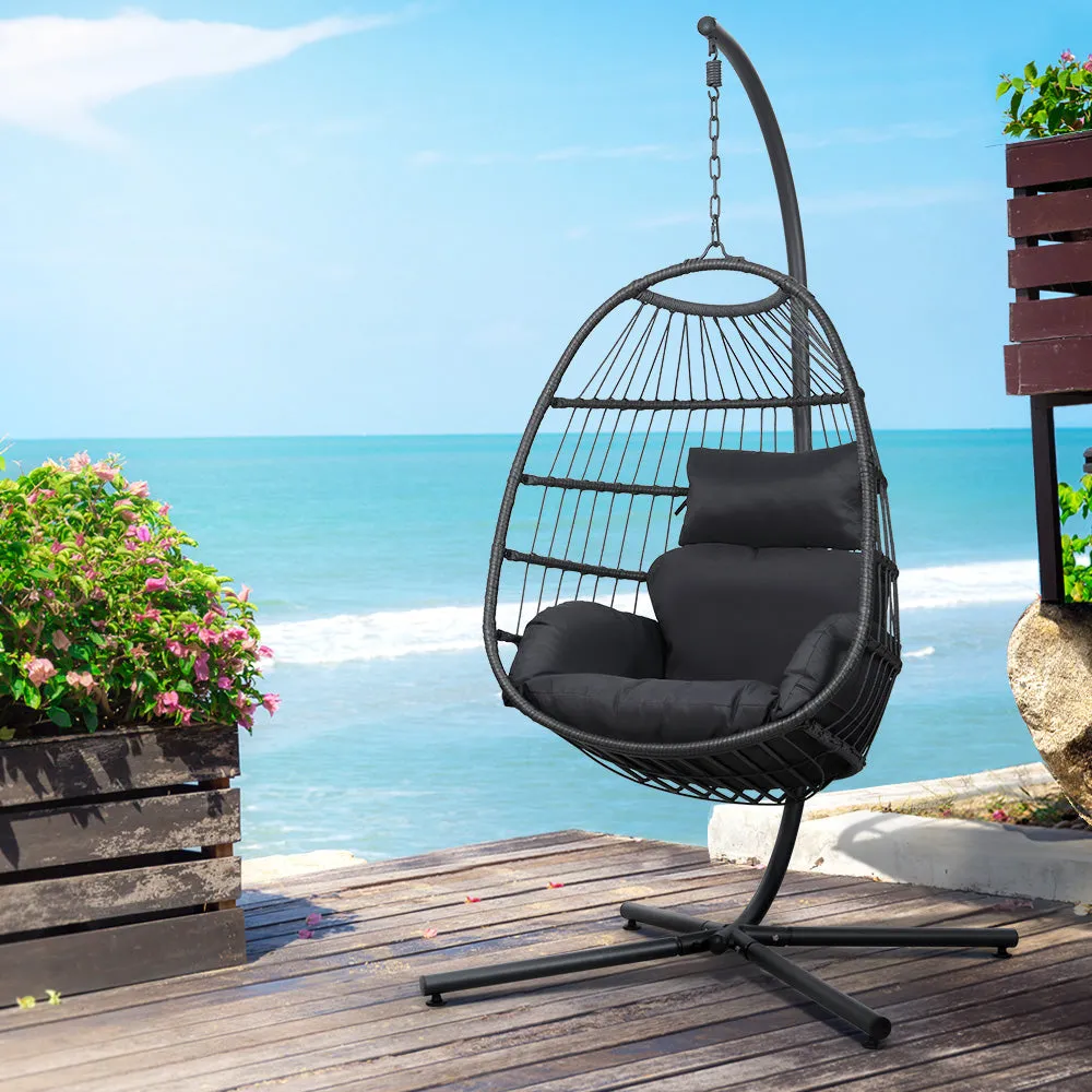 Coral - Outdoor Egg Swing Chair Wicker Rope Pod Stand Grey