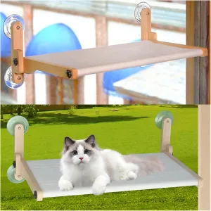 Cordless Cat Window Bed - Solidwood Hammock Seat With Suction Cups, Foldable Shelf Perch Heavy Duty for Cats Safe