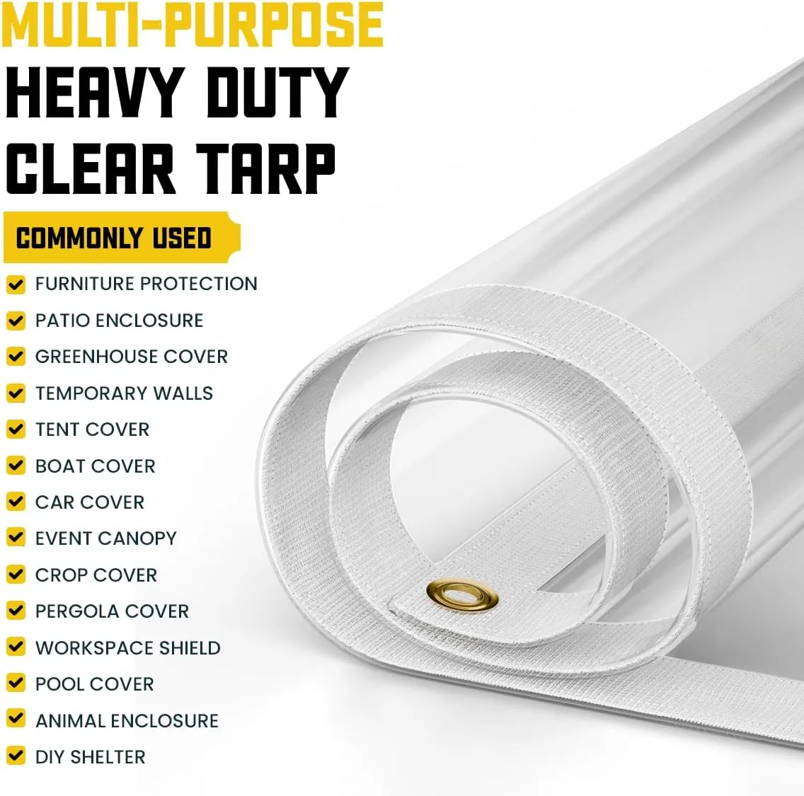 Core Tarps 30 Mil Extreme Heavy Duty Clear Tarp with Gromments - 8x16ft Super Clear Tarps Heavy Duty Waterproof Vinyl Tarpaulin, Transparent Tarp for Outdoor, Camping & Construction, Clear