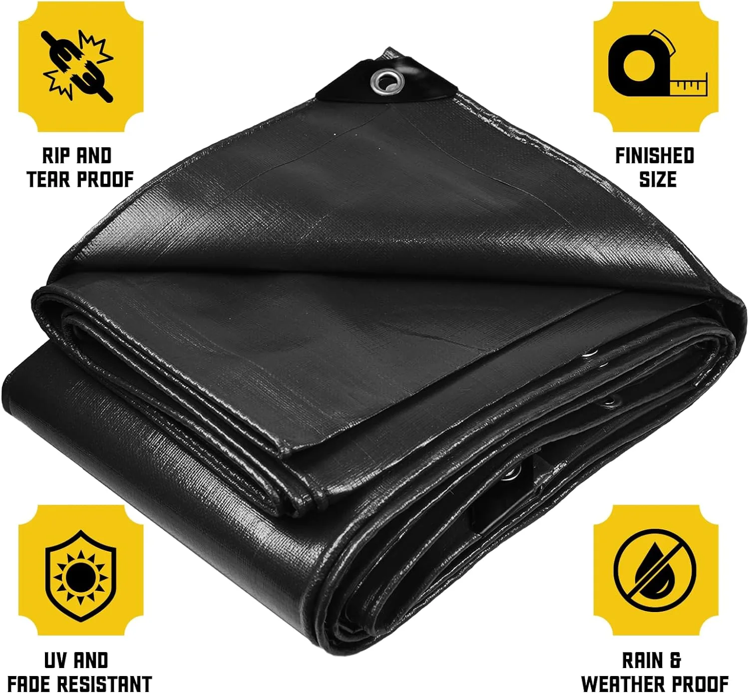 Core Tarps Extreme Heavy Duty 20 Mil Tarp Cover, Waterproof, UV Resistant, Rip and Tear Proof, Poly Tarpaulin with Reinforced Edges for Roof, Camping, Patio, Pool, Boat (Black 8′ X 10′)