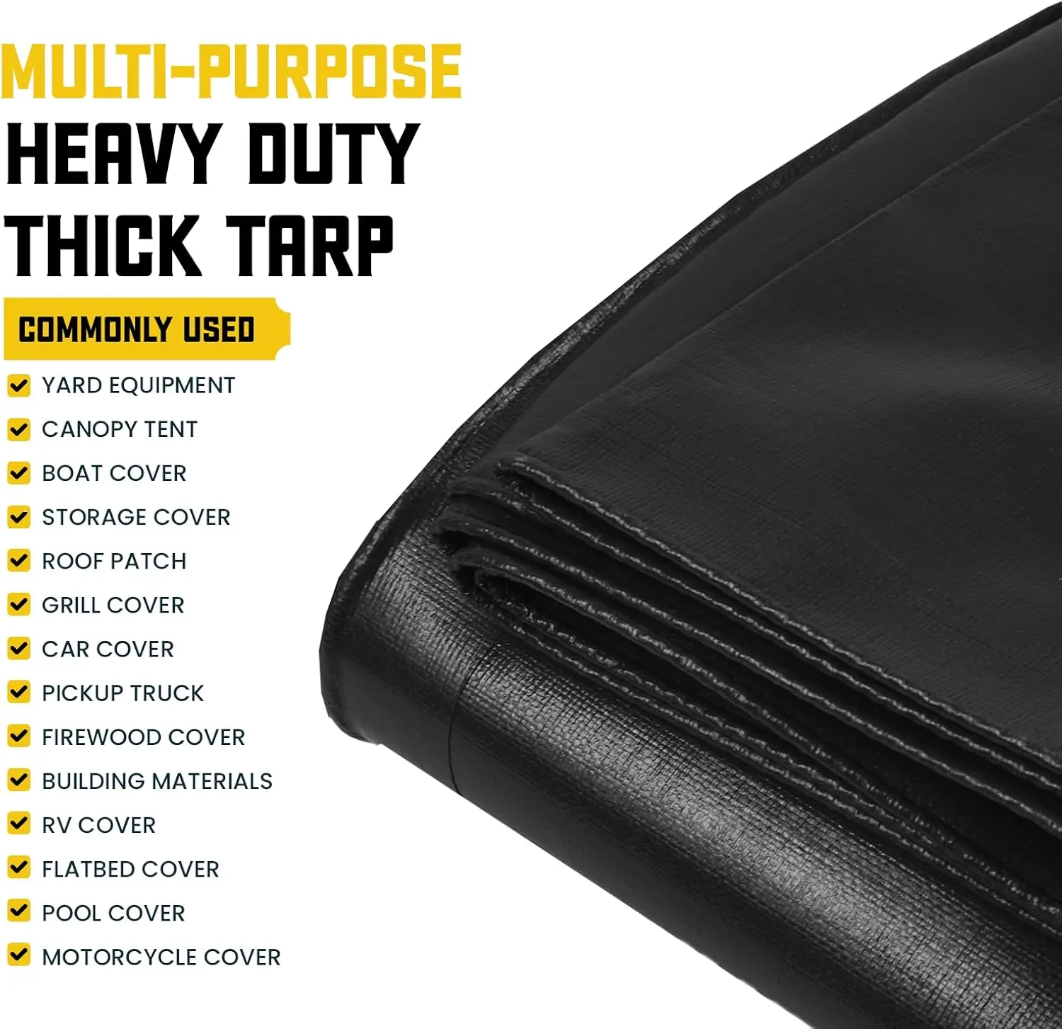 Core Tarps Extreme Heavy Duty 20 Mil Tarp Cover, Waterproof, UV Resistant, Rip and Tear Proof, Poly Tarpaulin with Reinforced Edges for Roof, Camping, Patio, Pool, Boat (Black 8′ X 10′)