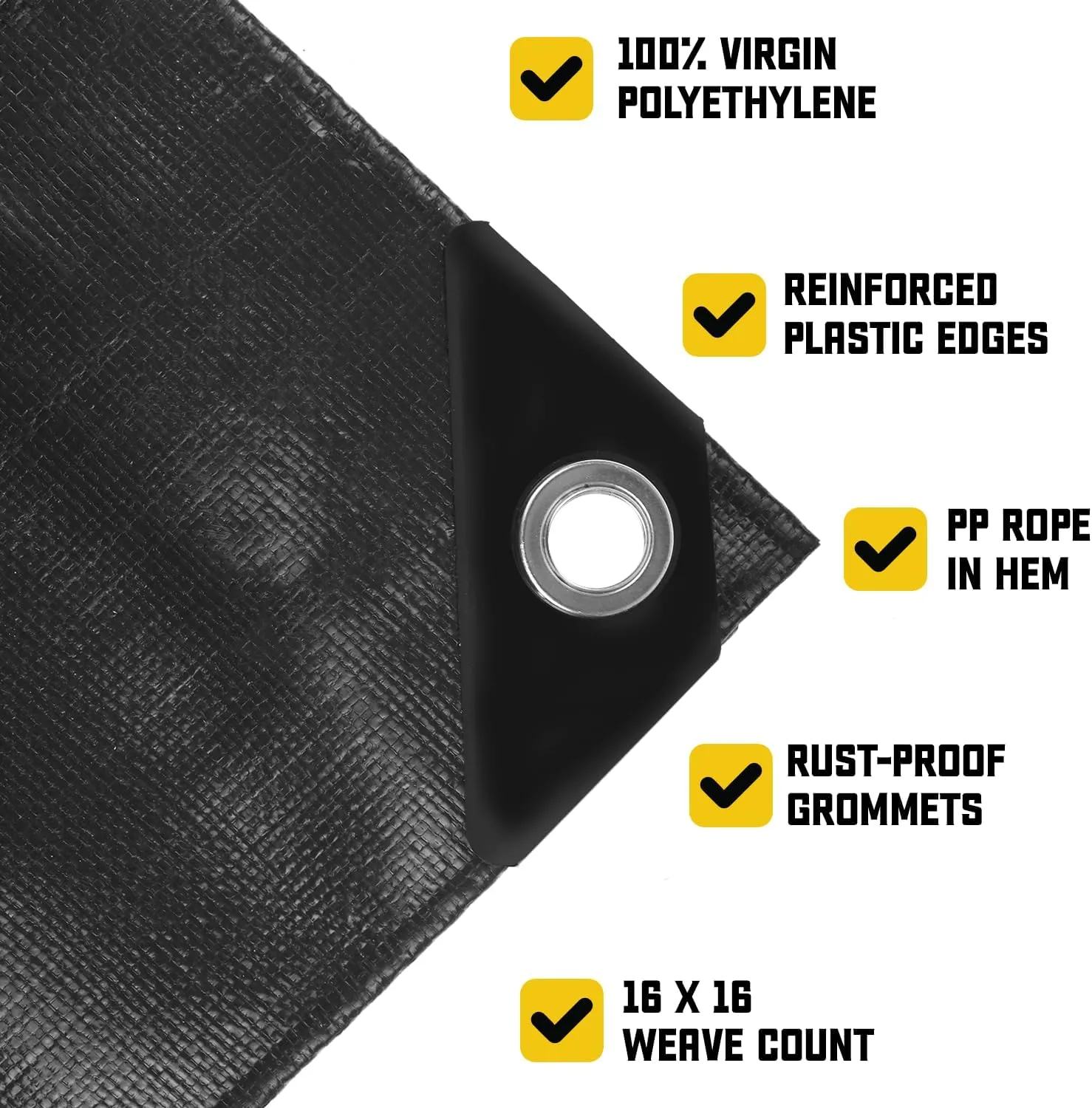 Core Tarps Extreme Heavy Duty 20 Mil Tarp Cover, Waterproof, UV Resistant, Rip and Tear Proof, Poly Tarpaulin with Reinforced Edges for Roof, Camping, Patio, Pool, Boat (Black 8′ X 10′)