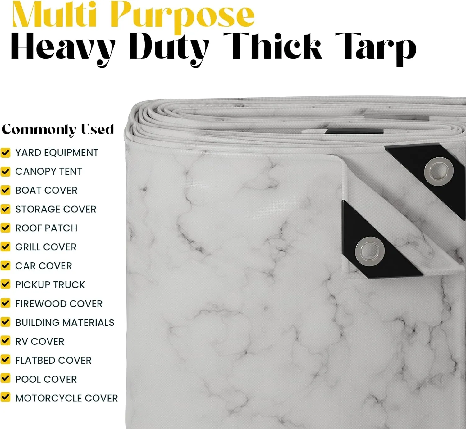 Core Tarps Extreme Heavy Duty 20 Mil Tarp Cover, Waterproof, UV Resistant, Rip and Tear Proof, Poly Tarpaulin with Reinforced Edges for Roof, Camping, Patio, Pool, Boat (Marble/White 30′ X 30′)