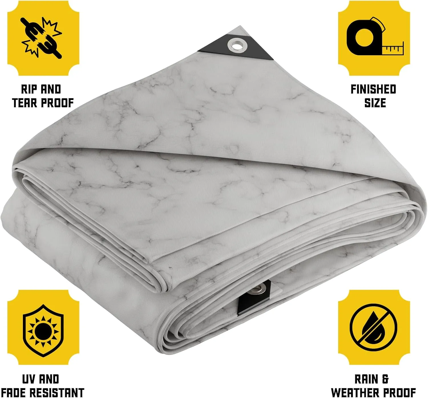 Core Tarps Extreme Heavy Duty 20 Mil Tarp Cover, Waterproof, UV Resistant, Rip and Tear Proof, Poly Tarpaulin with Reinforced Edges for Roof, Camping, Patio, Pool, Boat (Marble/White 30′ X 30′)