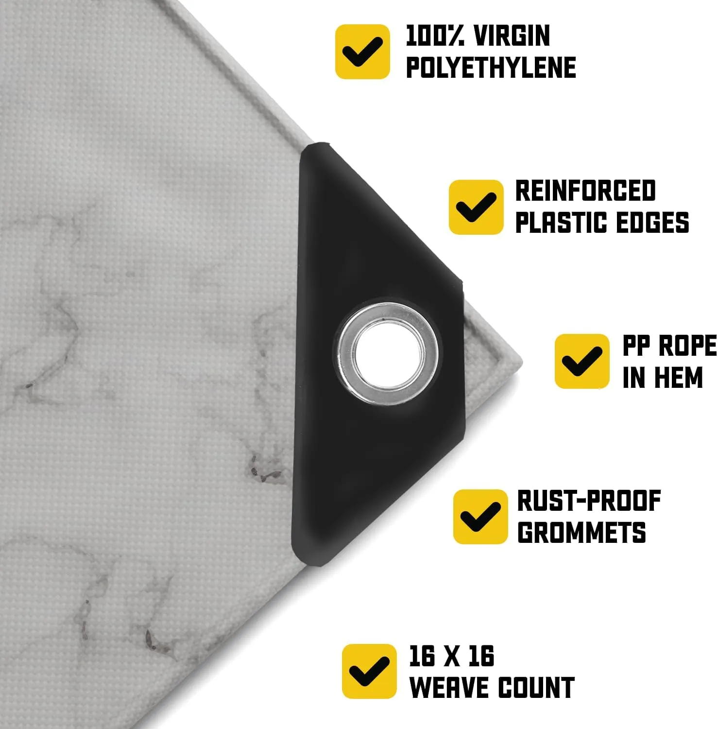 Core Tarps Extreme Heavy Duty 20 Mil Tarp Cover, Waterproof, UV Resistant, Rip and Tear Proof, Poly Tarpaulin with Reinforced Edges for Roof, Camping, Patio, Pool, Boat (Marble/White 30′ X 30′)