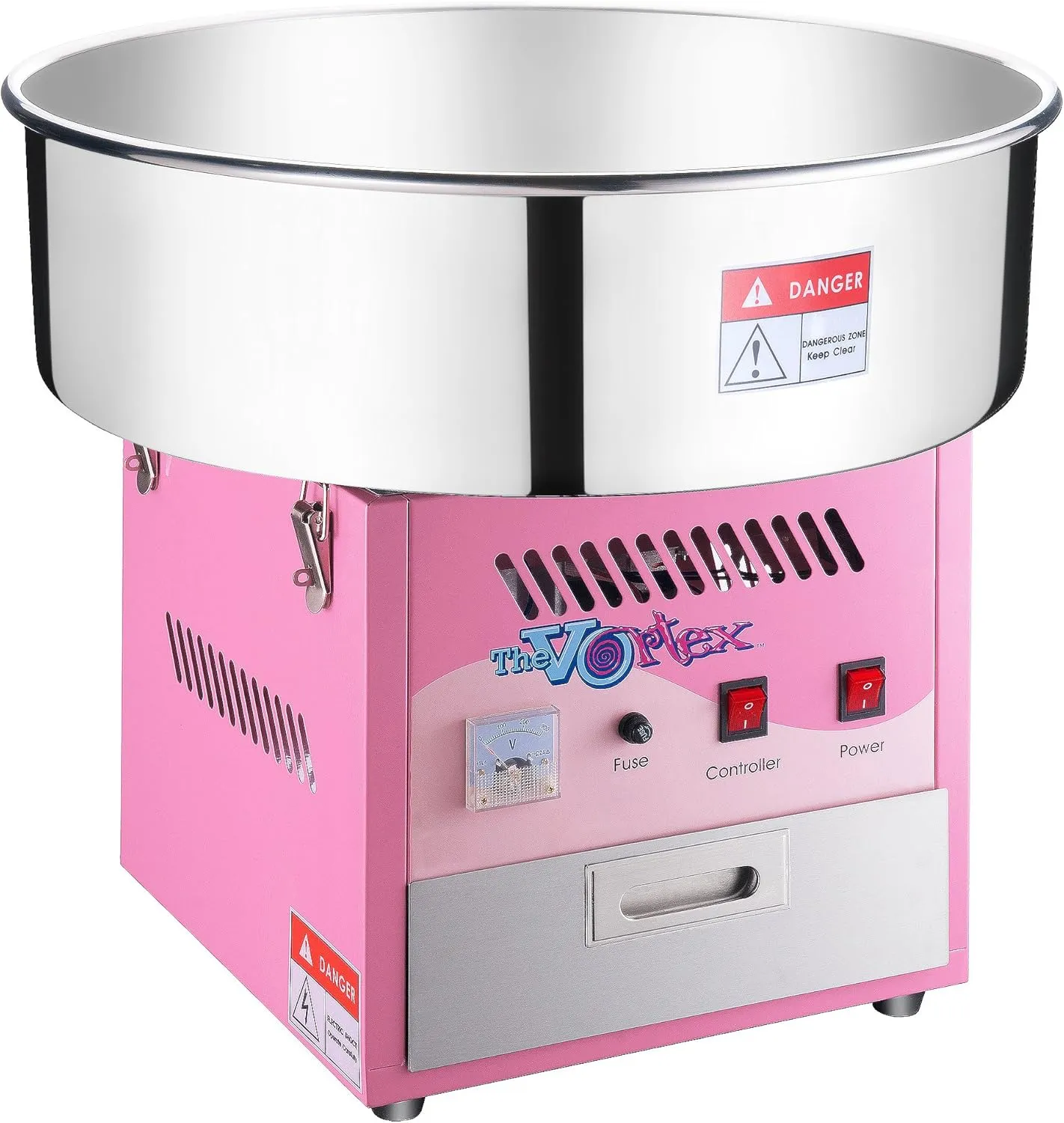 Cotton Candy Machine – 1000W Vortex Floss Maker with Stainless-Steel Pan - Uses Sugar or Hard Candy for Party Treat by Great Northern Popcorn (Pink)