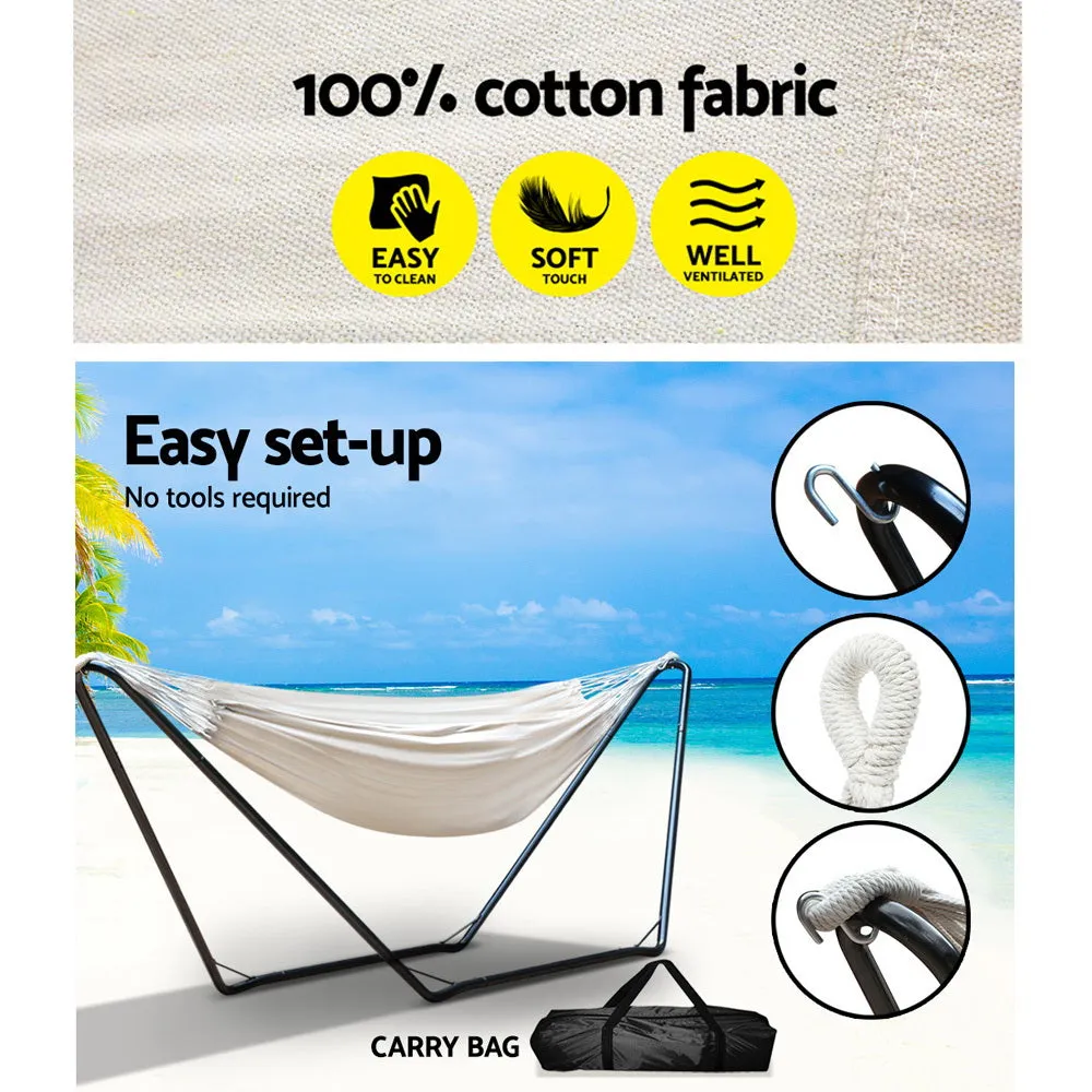 Cotton Hammock Bed with Adjustable Height Frame & Carry Bag - Cream