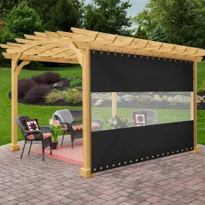 Covers & All Clear Panel Curtain, 12 oz Outdoor Curtains for Patio Waterproof, Tear & UV Proof Tarp with Brass Grommets, Ideal for Pergola, Porch, Gazebos (4H x 10W feet, Black)