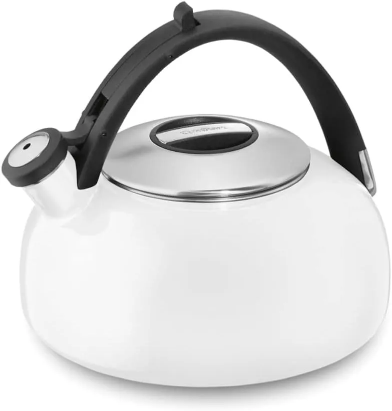 Cuisinart CTK-EOS2W Peak 2-Quart Teakettle, Make 2-Quarts of Boiling Water in this Classic Tea Kettle, Whistle Sound to Signal Water is Ready, White