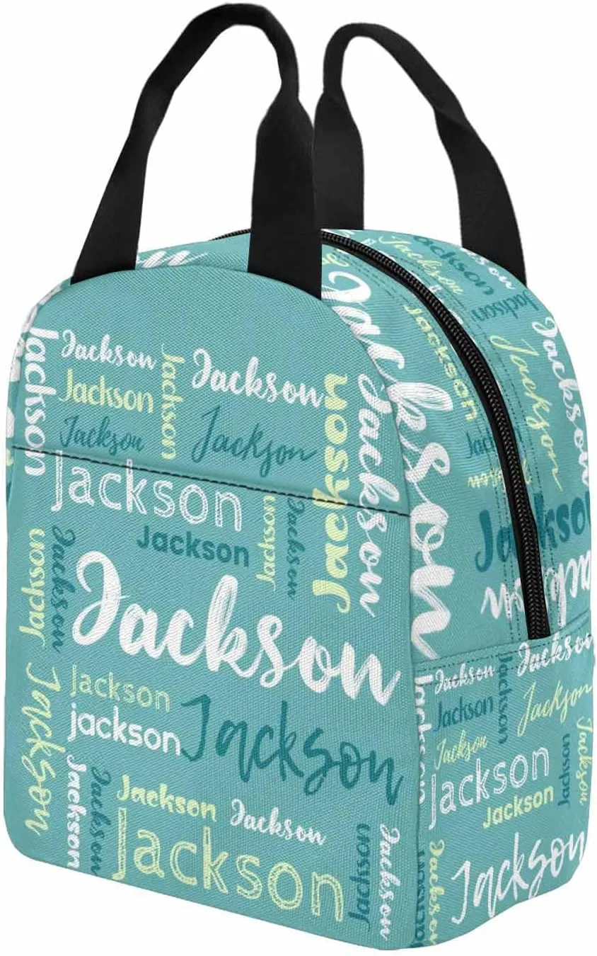 Customize Lunch Tote Bag with Name Waterproof Lovely Lunch Bag Cyan for Adult Men Women School Office Picnic
