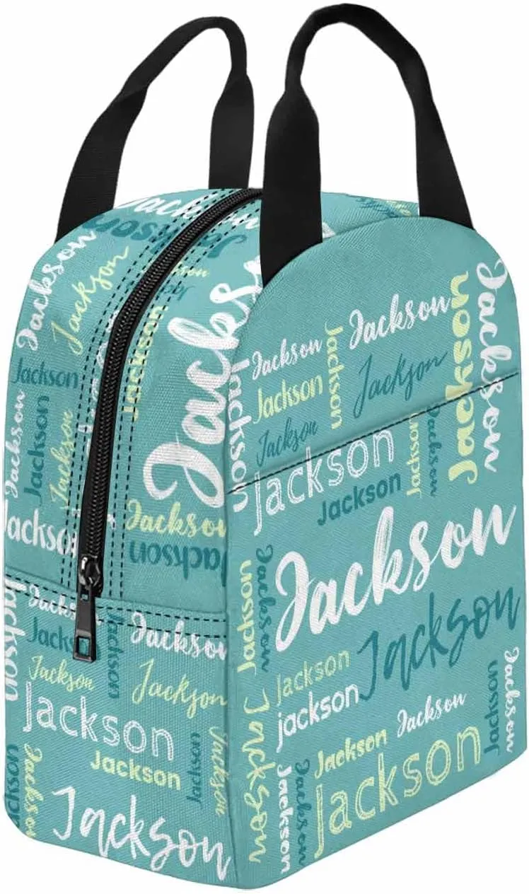 Customize Lunch Tote Bag with Name Waterproof Lovely Lunch Bag Cyan for Adult Men Women School Office Picnic