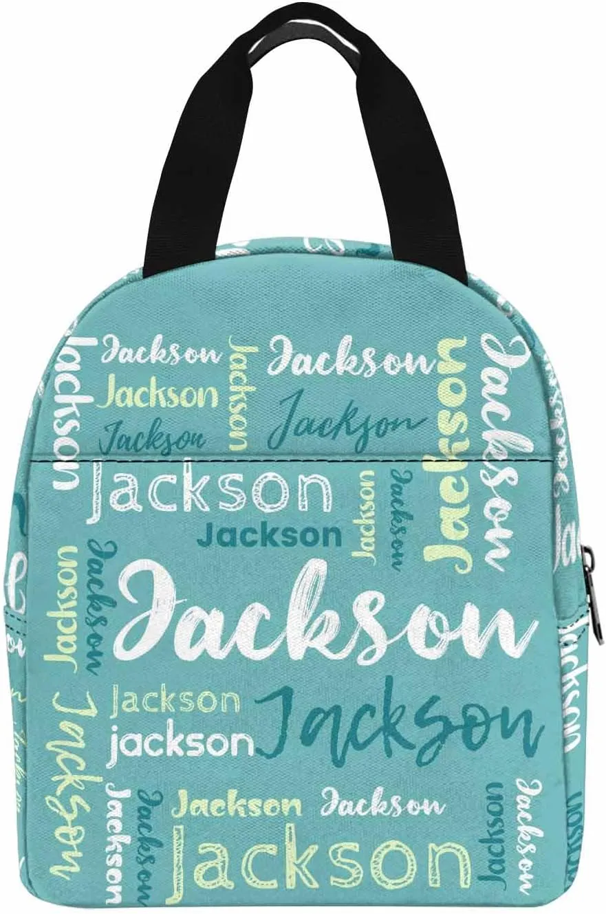 Customize Lunch Tote Bag with Name Waterproof Lovely Lunch Bag Cyan for Adult Men Women School Office Picnic