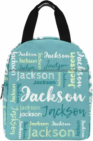 Customize Lunch Tote Bag with Name Waterproof Lovely Lunch Bag Cyan for Adult Men Women School Office Picnic
