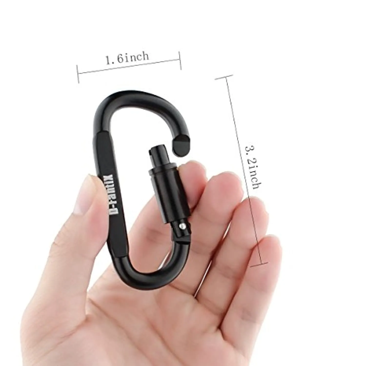D-FantiX Aluminum Locking Carabiner Keychain Hook D Ring Clips EDC Gear, Black, Pack of 5