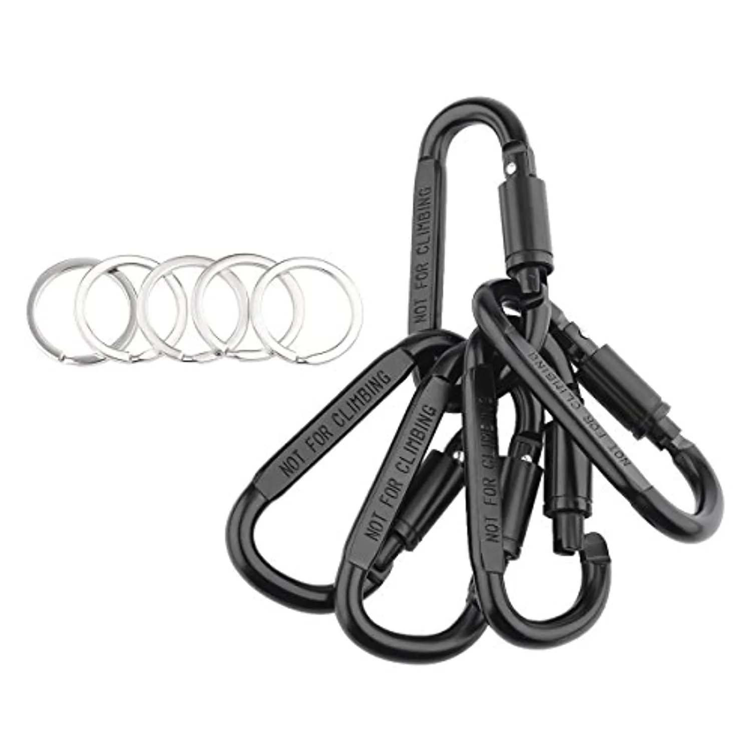 D-FantiX Aluminum Locking Carabiner Keychain Hook D Ring Clips EDC Gear, Black, Pack of 5