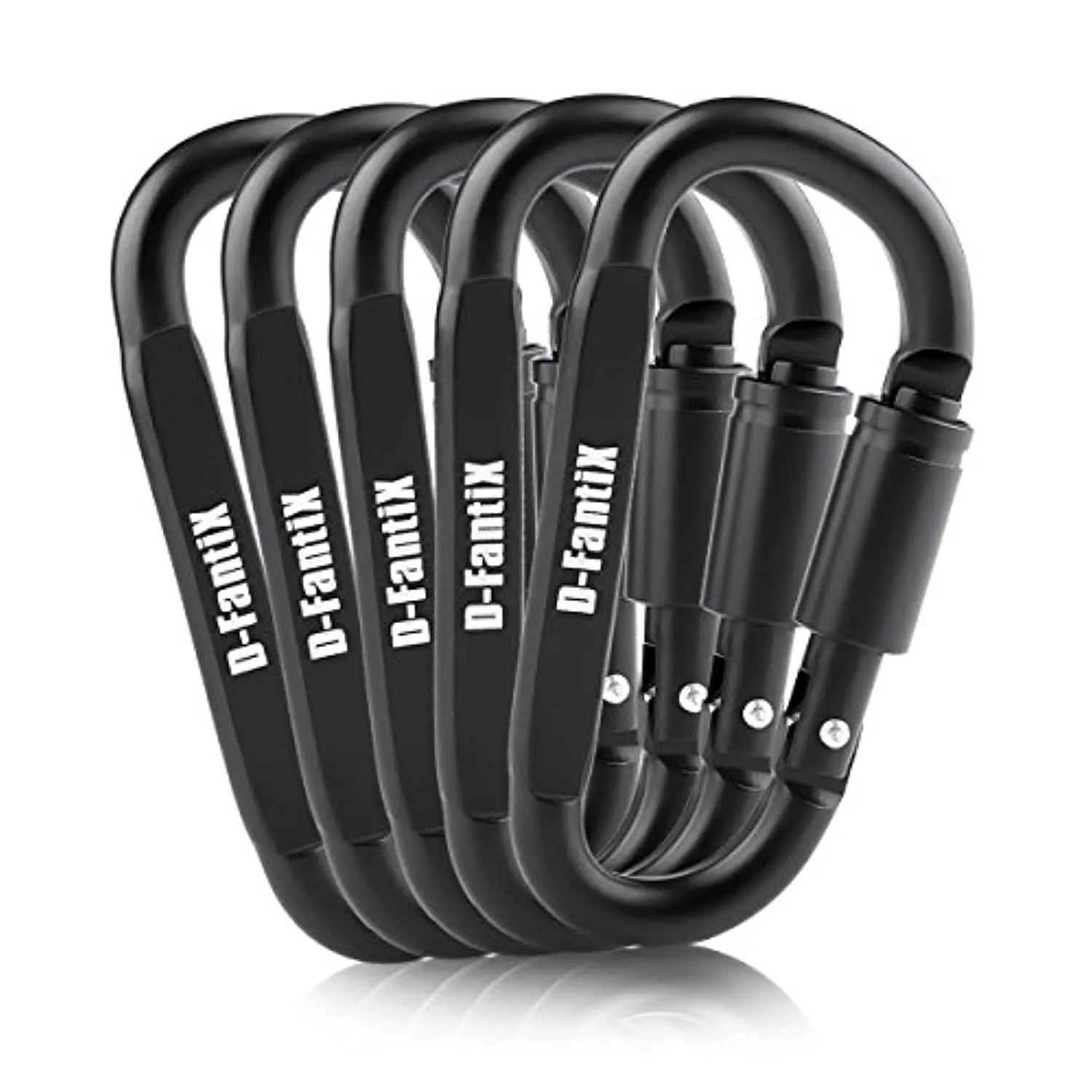 D-FantiX Aluminum Locking Carabiner Keychain Hook D Ring Clips EDC Gear, Black, Pack of 5