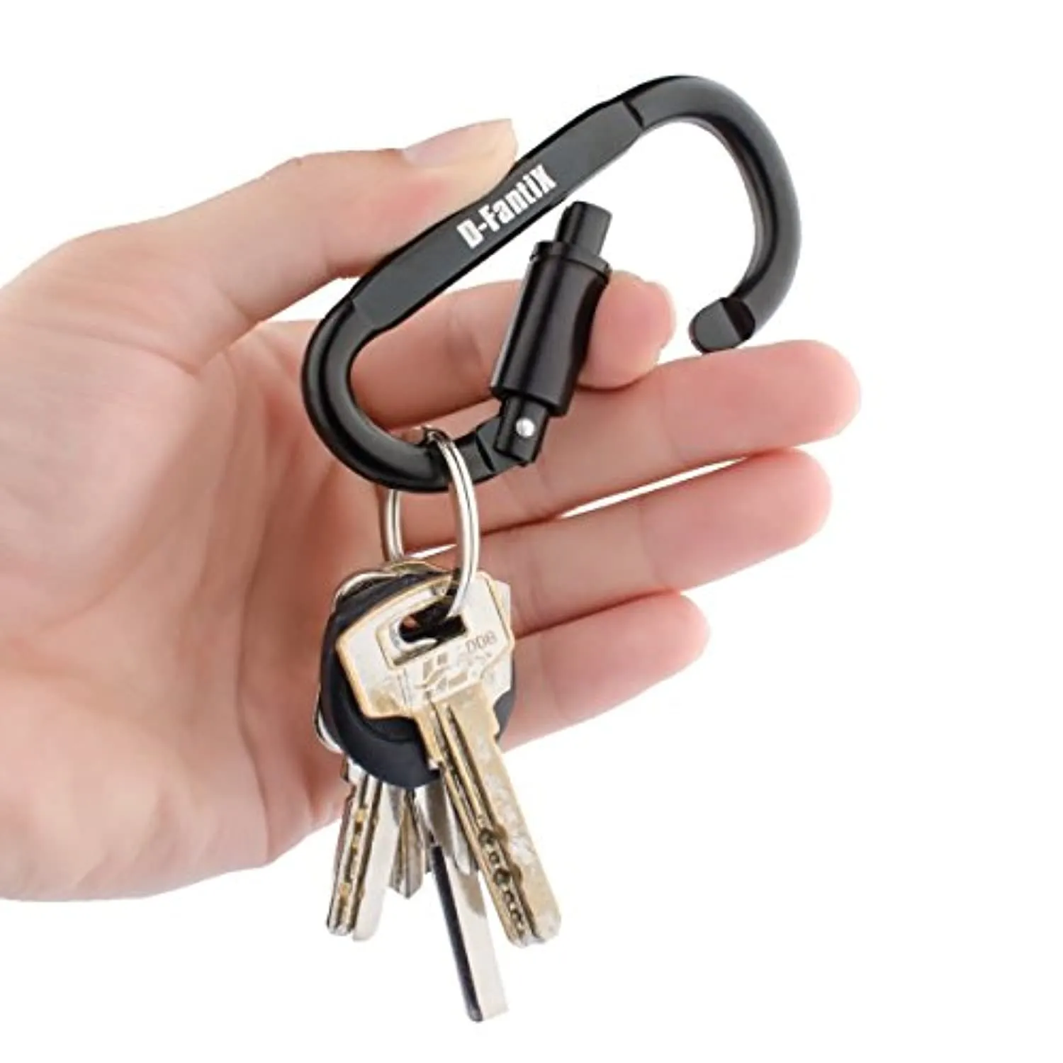 D-FantiX Aluminum Locking Carabiner Keychain Hook D Ring Clips EDC Gear, Black, Pack of 5