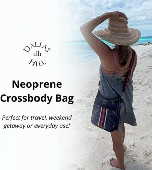 Dallas Hill Neoprene Crossbody Purse Navy Cosmetic Womens Beach Sports Travel Gym Studio Office Pool Women Teen Girls Family Bag