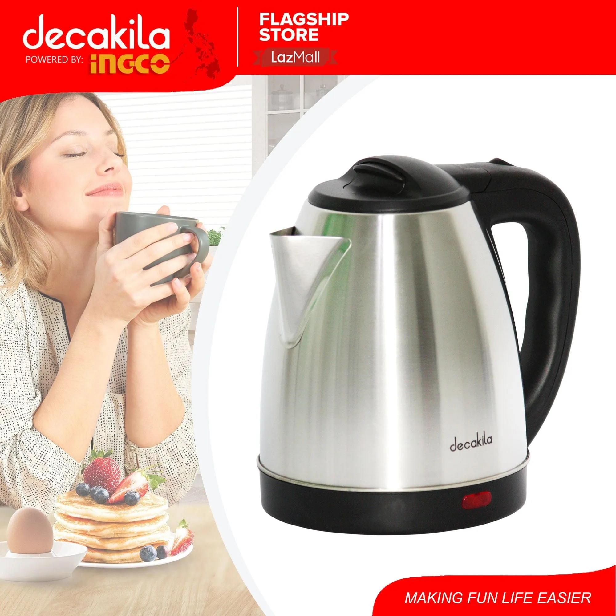 Decakila 1.5L Stainless Steel Electric Kettle 1800W - KEKT002B