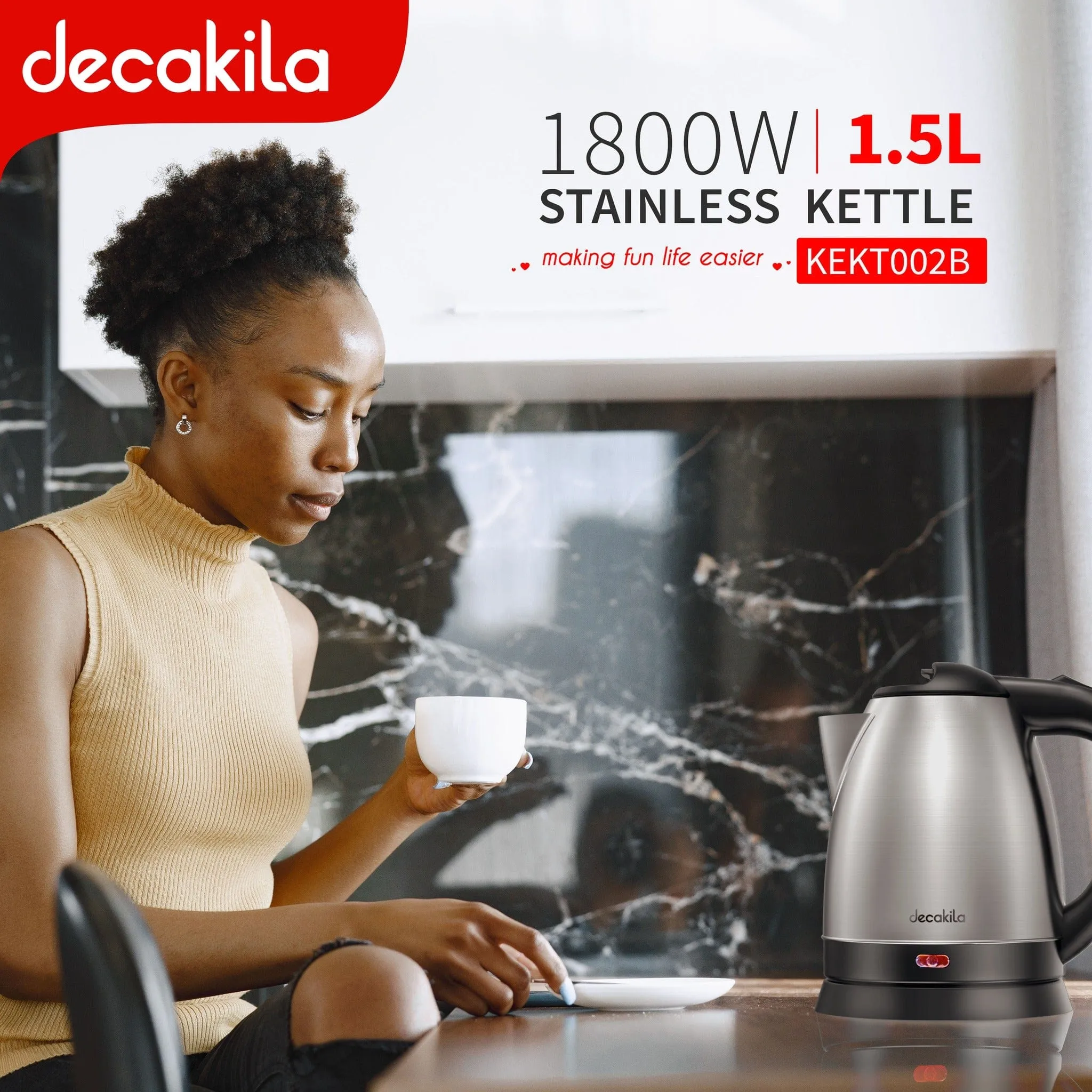 Decakila 1.5L Stainless Steel Electric Kettle 1800W - KEKT002B