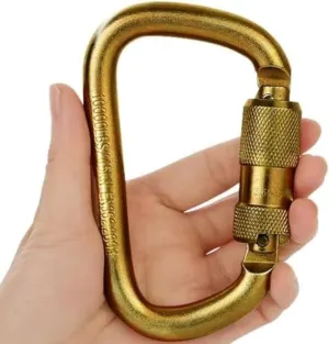 DEKABR Heavy Duty Alloy Steel Auto-Locking Climbing Carabiner - 45KN Twist Lock Carabiner for Rock and Tree Climbing, Quick Release, Rescue, and Mountaineering. ANAB Certified, Large, Gold