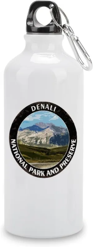 Denali National Park And Preserve Funny Aluminum Water Bottle with Carabiner Clip & Sport Top City Trip Landscape Stainless Steel Water Bottle for Women Men Gift Idea 14oz