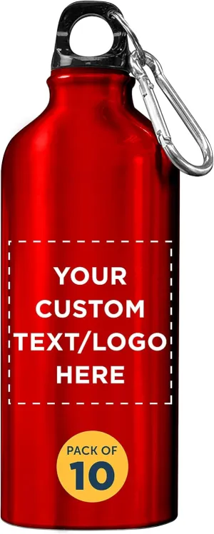 DISCOUNT PROMOS Custom Aluminum Water Bottles 20 oz. Set of 10, Personalized Bulk Pack - Perfect for Gym, Hiking, Any Indoor/Outdoor Activities - Red