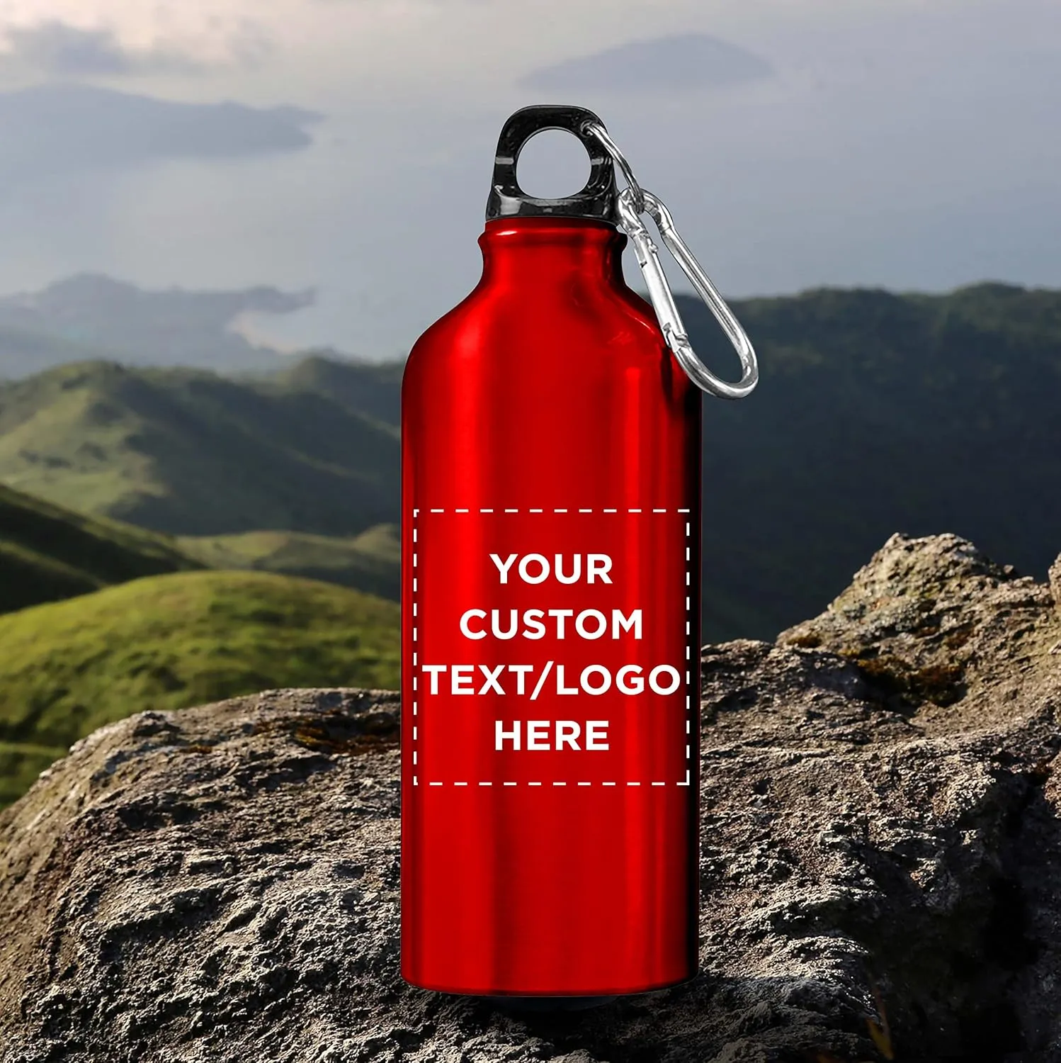 DISCOUNT PROMOS Custom Aluminum Water Bottles 20 oz. Set of 10, Personalized Bulk Pack - Perfect for Gym, Hiking, Any Indoor/Outdoor Activities - Red