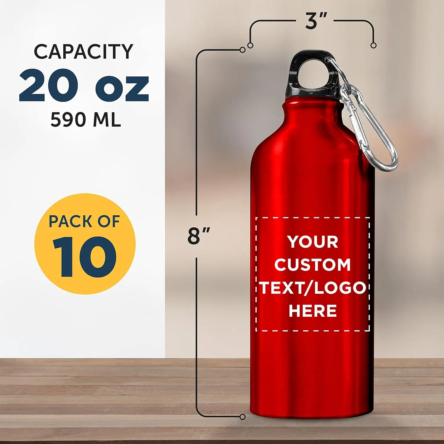 DISCOUNT PROMOS Custom Aluminum Water Bottles 20 oz. Set of 10, Personalized Bulk Pack - Perfect for Gym, Hiking, Any Indoor/Outdoor Activities - Red