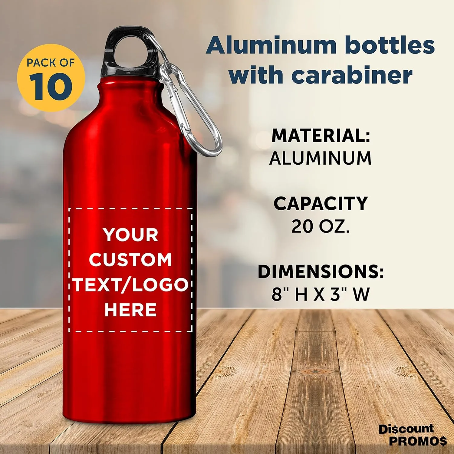DISCOUNT PROMOS Custom Aluminum Water Bottles 20 oz. Set of 10, Personalized Bulk Pack - Perfect for Gym, Hiking, Any Indoor/Outdoor Activities - Red