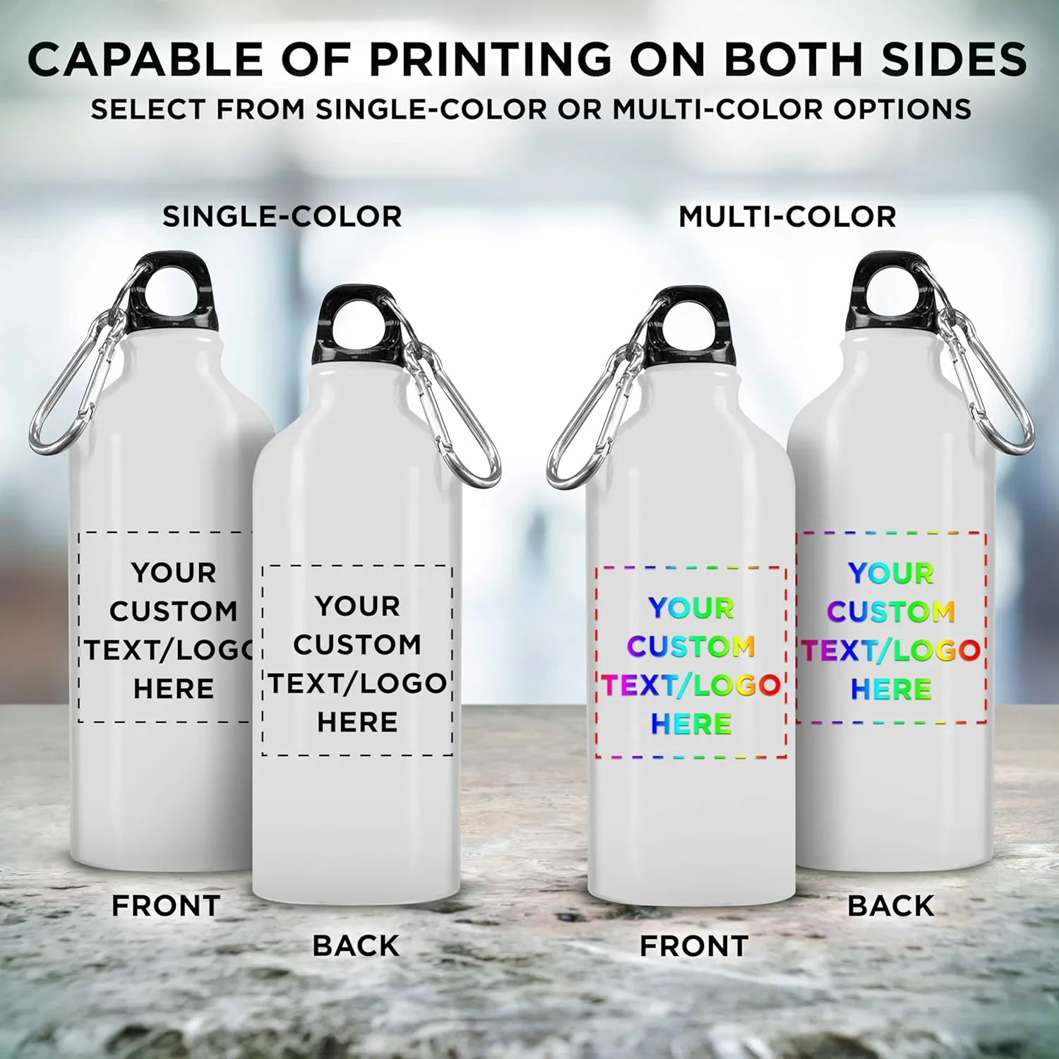DISCOUNT PROMOS Custom Aluminum Water Bottles 20 oz. Set of 10, Personalized Bulk Pack - Perfect for Gym, Hiking, Any Indoor/Outdoor Activities - White