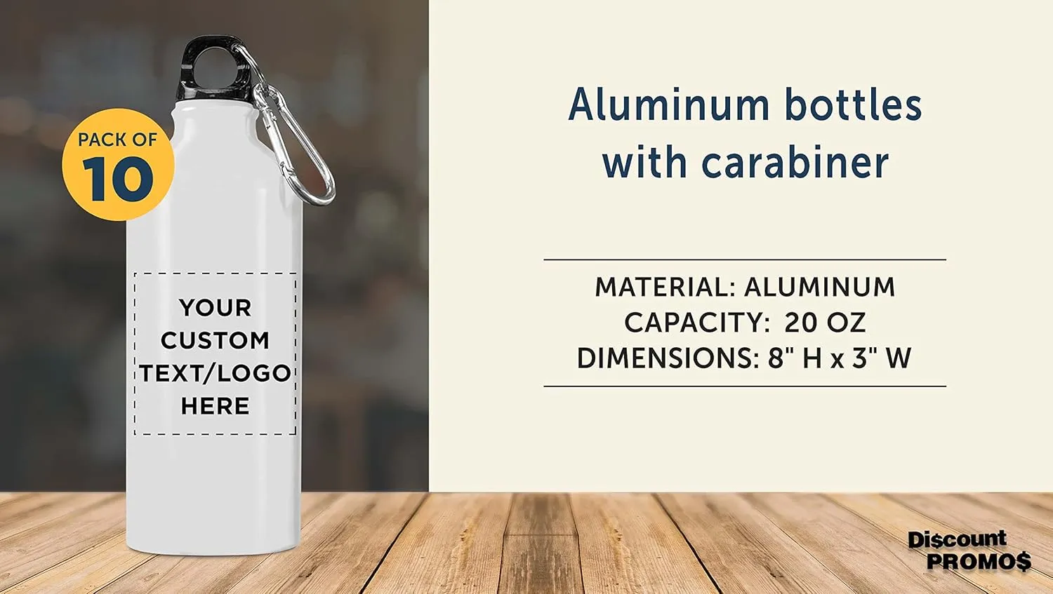 DISCOUNT PROMOS Custom Aluminum Water Bottles 20 oz. Set of 10, Personalized Bulk Pack - Perfect for Gym, Hiking, Any Indoor/Outdoor Activities - White