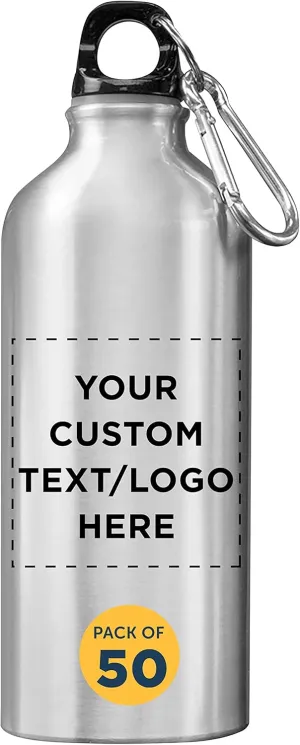 DISCOUNT PROMOS Custom Aluminum Water Bottles 20 oz. Set of 50, Personalized Bulk Pack - Perfect for Gym, Hiking, Any Indoor/Outdoor Activities - Silver