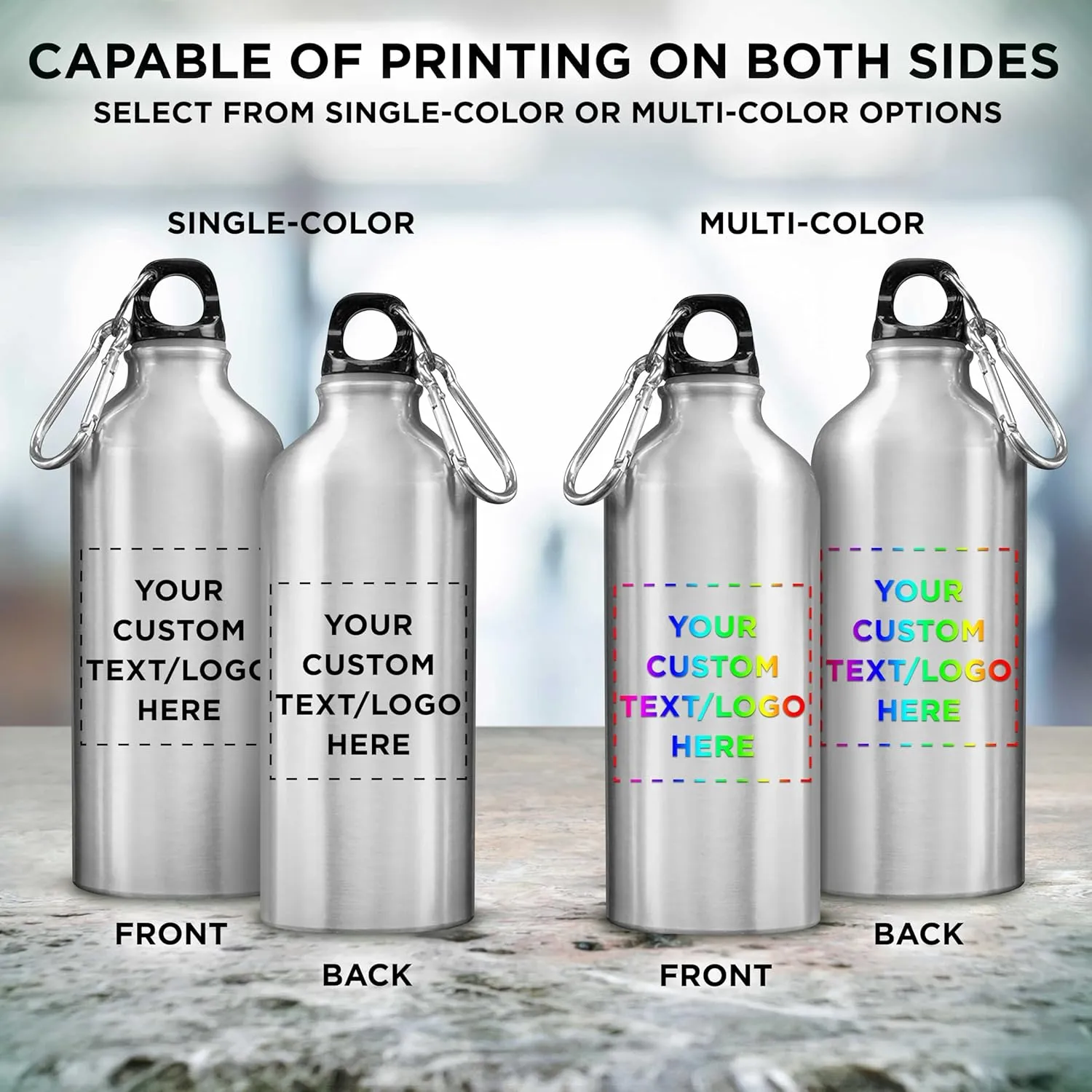 DISCOUNT PROMOS Custom Aluminum Water Bottles 20 oz. Set of 50, Personalized Bulk Pack - Perfect for Gym, Hiking, Any Indoor/Outdoor Activities - Silver
