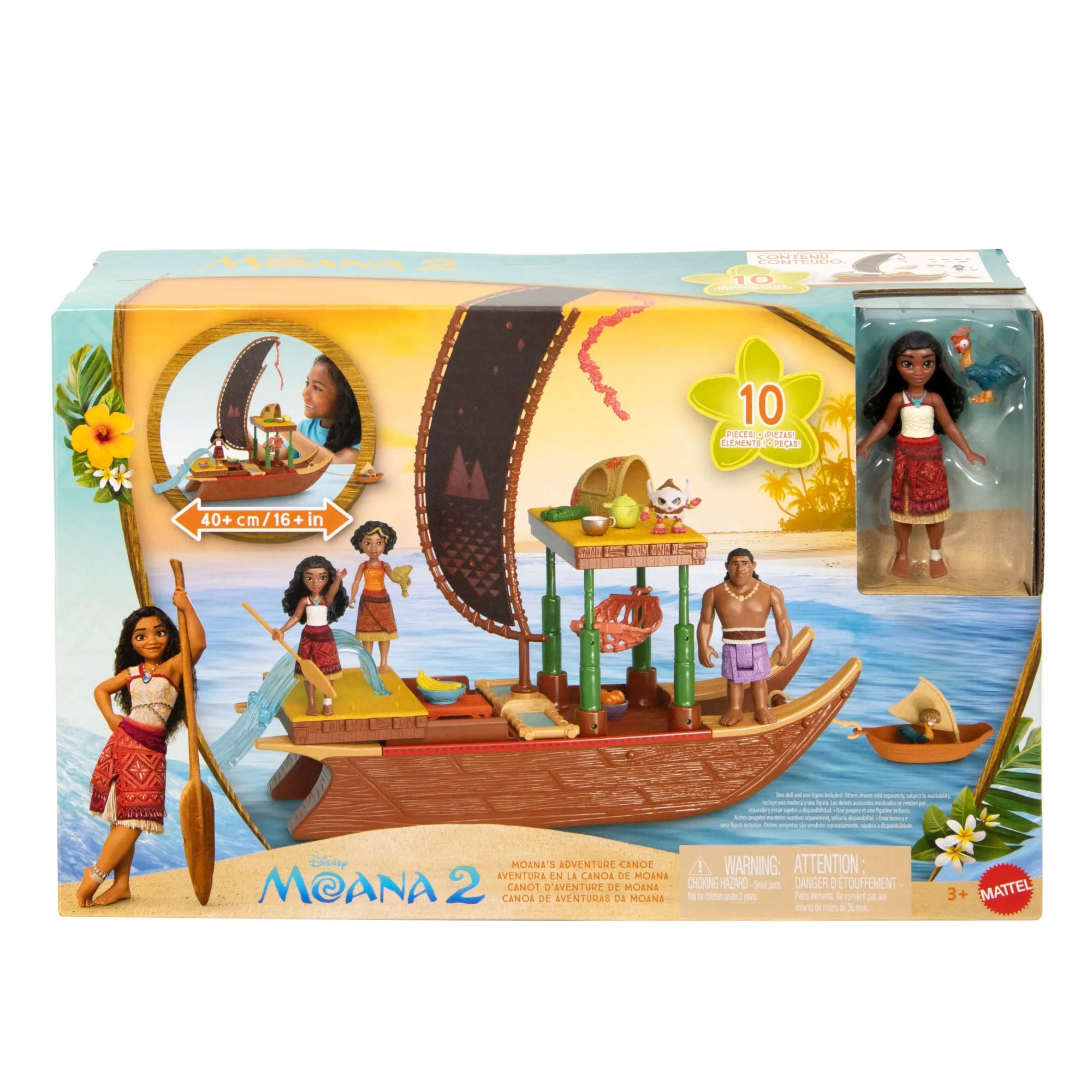 Disney Moana 2 Toys, Moana's Adventure Canoe Playset With 1 Small Doll, 1 Canoe & 10 Accessories