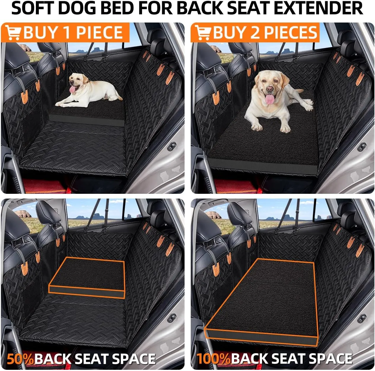 Dog Bed for Car Back Seat Extender,Waterproof Large Dog Mat for Seat Cover Back Seat,Washable Pet Bed for car Hammock(Black, for car,SUV,Small Truck)