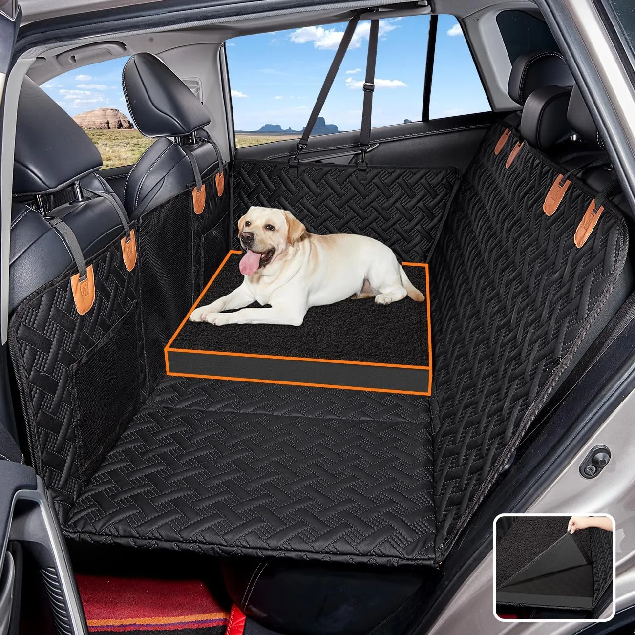 Dog Bed for Car Back Seat Extender,Waterproof Large Dog Mat for Seat Cover Back Seat,Washable Pet Bed for car Hammock(Black, for car,SUV,Small Truck)