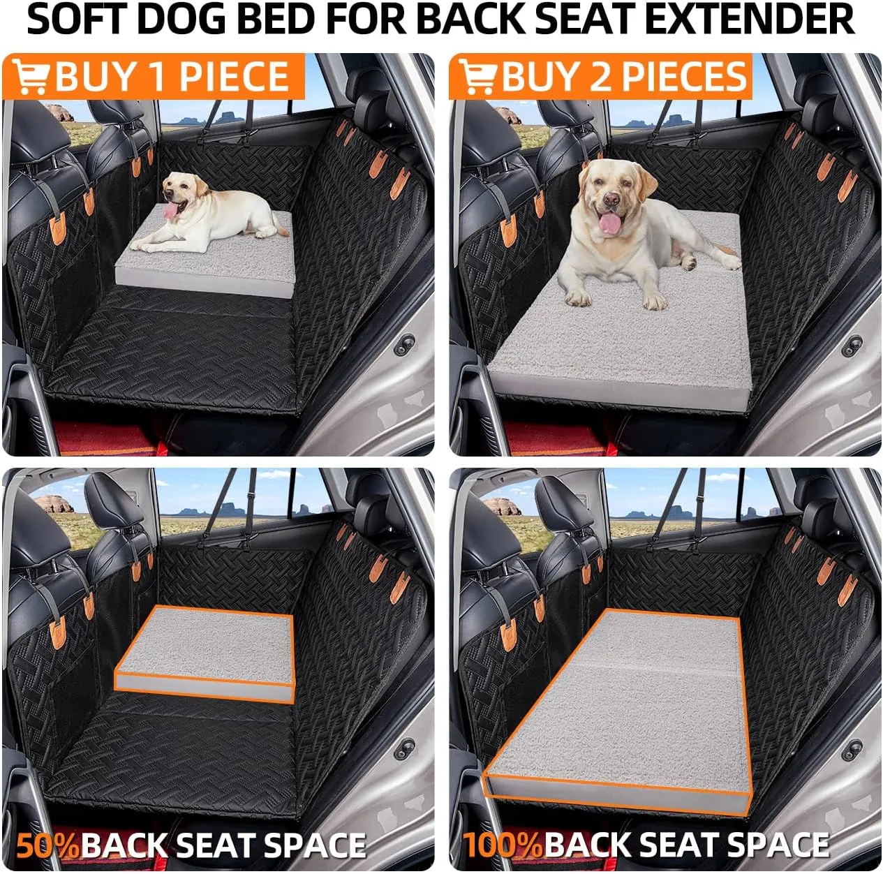 Dog Bed for Car Back Seat Extender,Waterproof Large Dog Mat for Seat Cover Back Seat,Washable Pet Bed for car Hammock(Gray, for car,SUV,Small Truck)