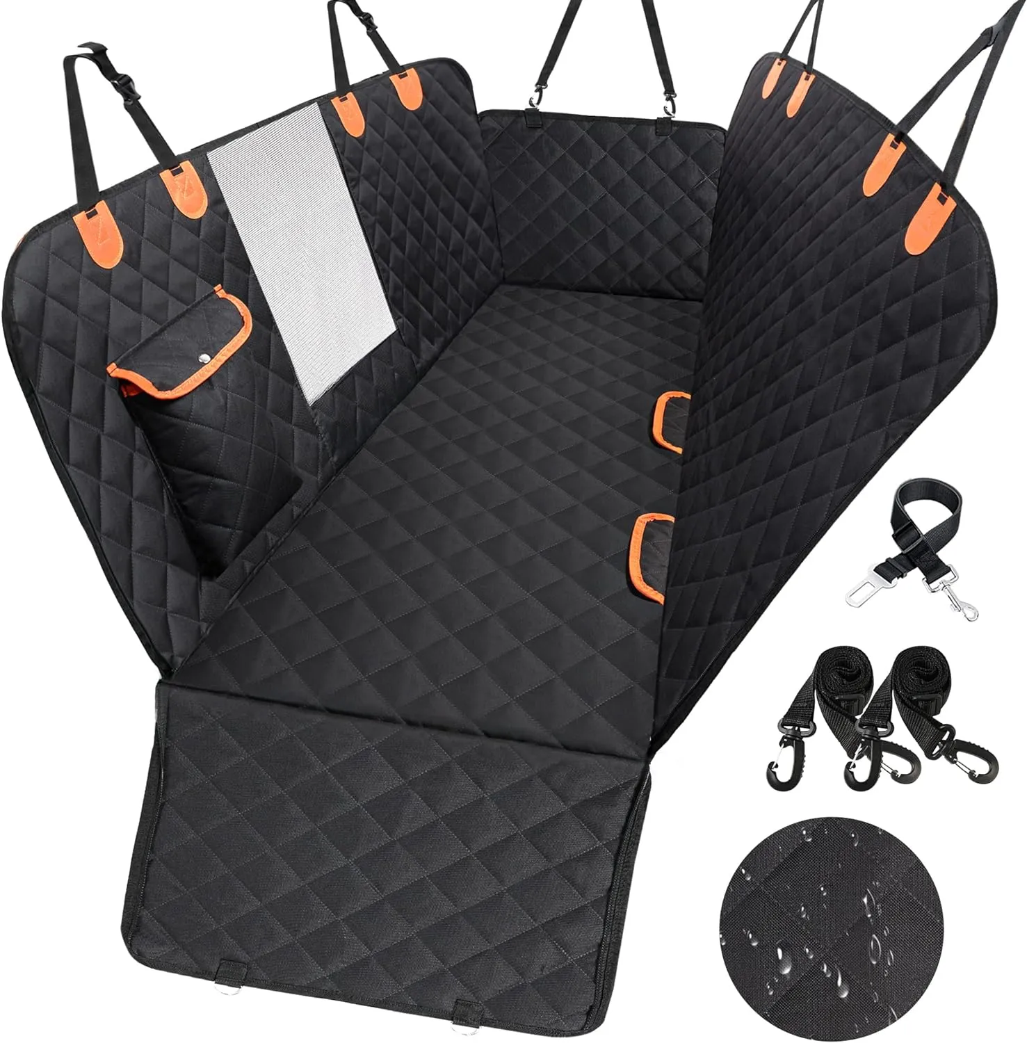 Dog Car Seat Cover for Back Seat 600D Scratchproof Nonslip Durable Waterproof Cars Pet Backseat Covers with Mesh Window Dogs Hammock for Car，SUV, Truck (54" W x 58" L)