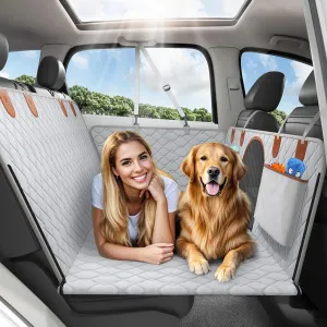 Dog Car Seat Cover for Back Seat, Back Seat Extender for Dogs with Hard Bottom Holds 330lbs Waterproof Back Seat Pet Cover for Dogs with Mesh Window, Dog Hammock for Car, SUV, Small Truck