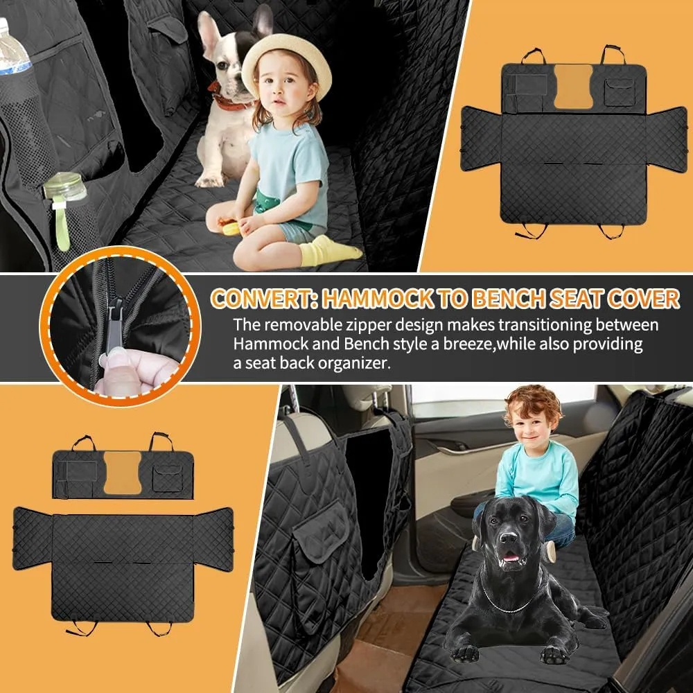 Dog Car Seat Cover for Back Seat, Dog Hammock for Car, Waterproof Backseat Protector for Dogs, Mesh Window and Multiple Pockets - Fits Cars, SUVs, and Trucks