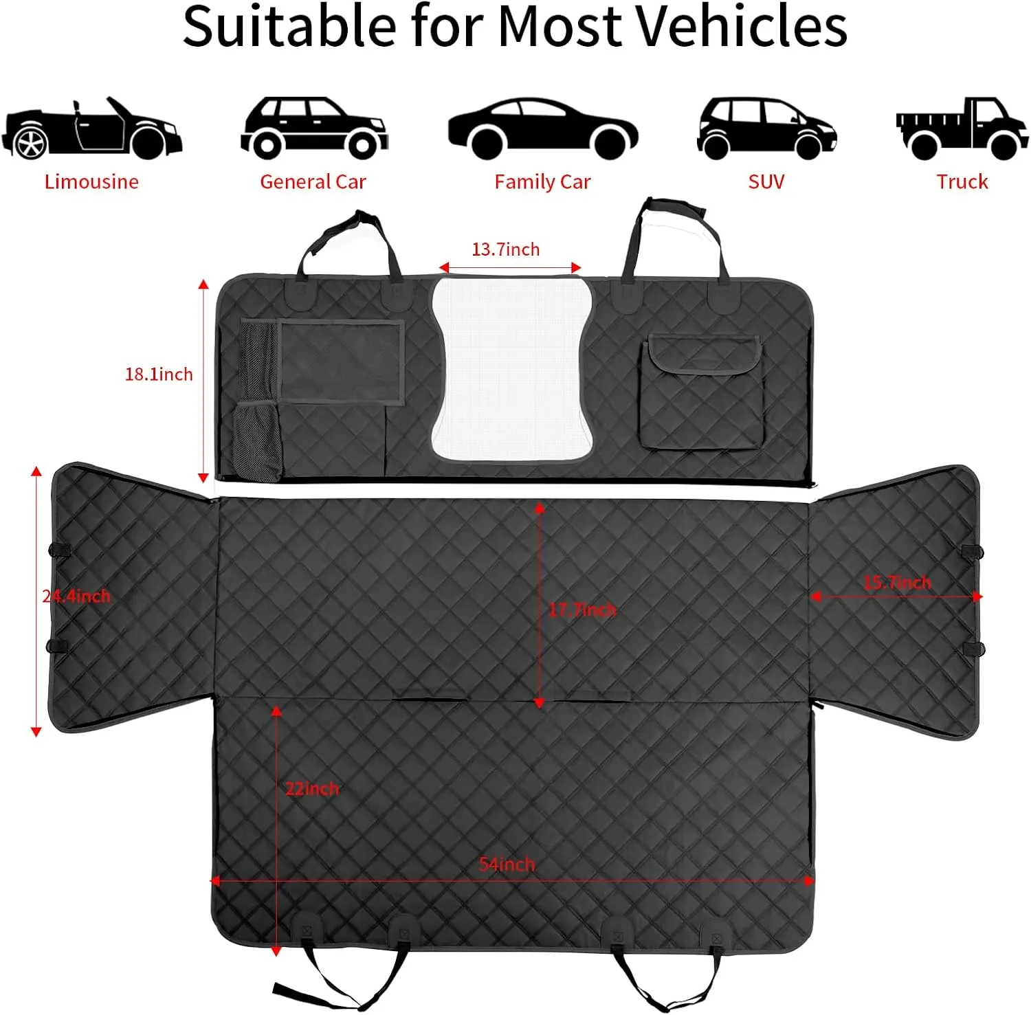 Dog Car Seat Cover for Back Seat, Dog Hammock for Car, Waterproof Backseat Protector for Dogs, Mesh Window and Multiple Pockets - Fits Cars, SUVs, and Trucks