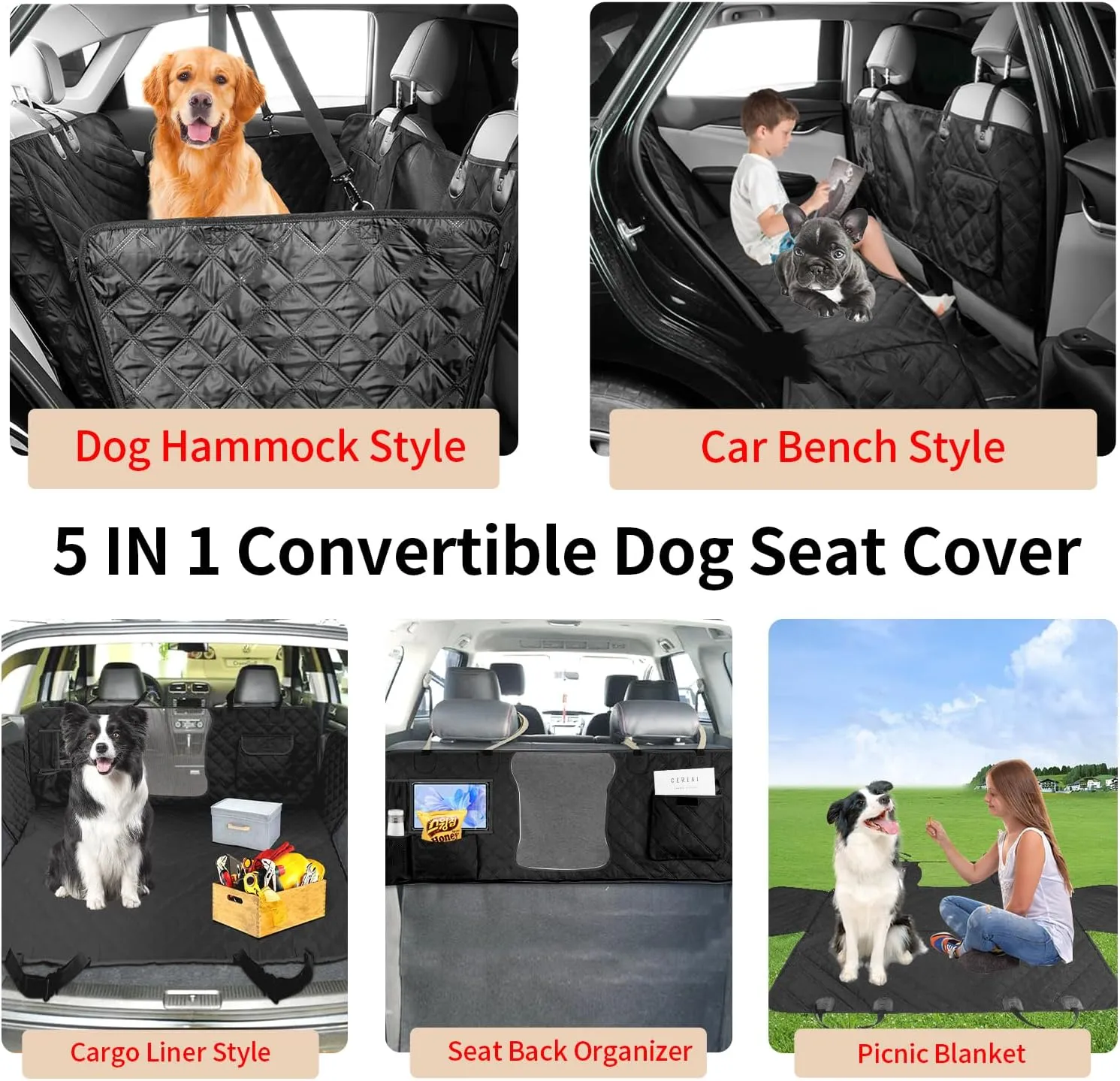 Dog Car Seat Cover for Back Seat, Dog Hammock for Car, Waterproof Backseat Protector for Dogs, Mesh Window and Multiple Pockets - Fits Cars, SUVs, and Trucks