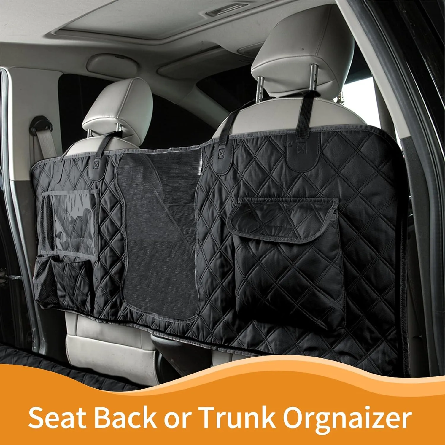 Dog Car Seat Cover for Back Seat, Dog Hammock for Car, Waterproof Backseat Protector for Dogs, Mesh Window and Multiple Pockets - Fits Cars, SUVs, and Trucks